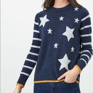 NWT Joules navy blue Stars and Stripes chantelle sweater yellow accent size 8